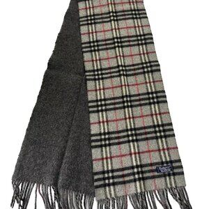 Burberrys Classic Check Scarf Grey 100% Lambswool Unisex Scarf Made In England
